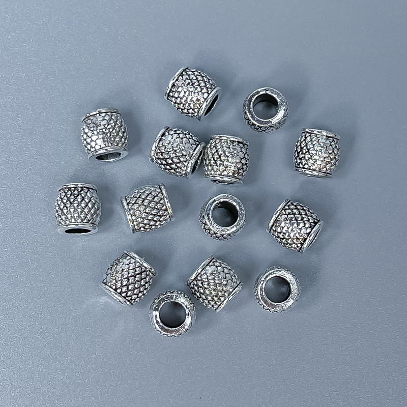 Furnitura - koralik-wstawka w kolorze metalu, srebro, średnica 6×6 mm ± otwór, średnica 3 mm ±, opakowanie 20 g (~42 szt.)