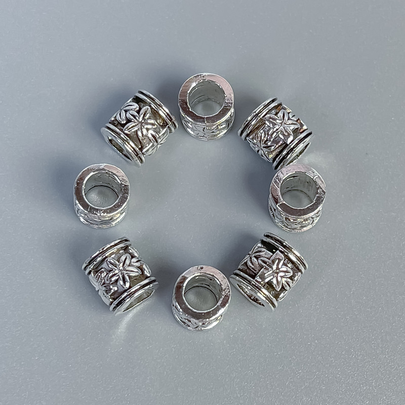Koralik-wstawka do biżuterii, kolor metalu: srebrny, średnica 6×7 mm ± otwór, średnica 4 mm ±, opakowanie 20 g (~35 szt.)