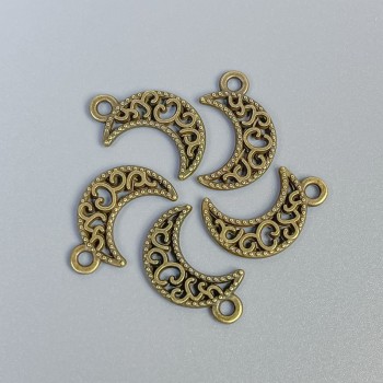 Okucia – zawieszka Księżyc w kolorze brązu, wymiary 18×11×1,5 mm, otwór 2 mm, opakowanie 14 szt.