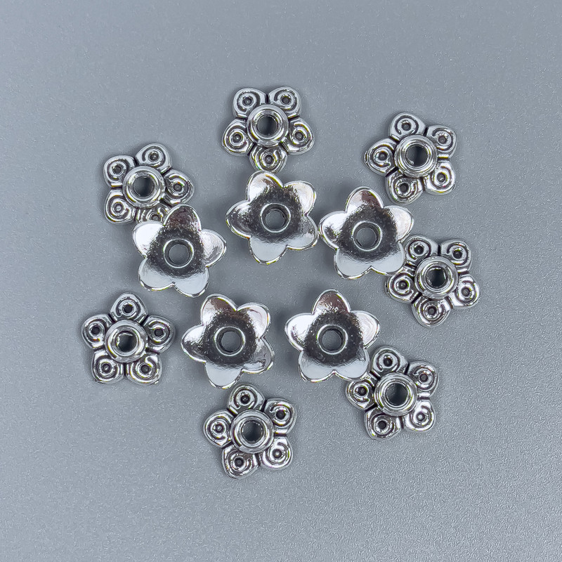 Kapturek do koralika, kolor metalu: srebrny, średnica 9,5×0,7 mm ± otwór 2 mm ± opakowanie 54 szt.
