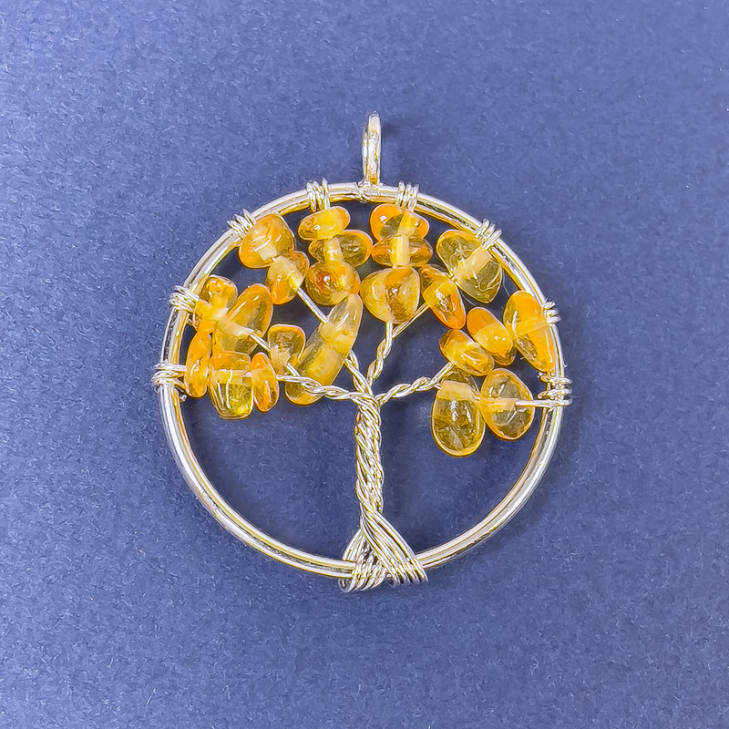Wisiorek Drzewo życia z cytryną, naturalny kamień, 31×36 mm+