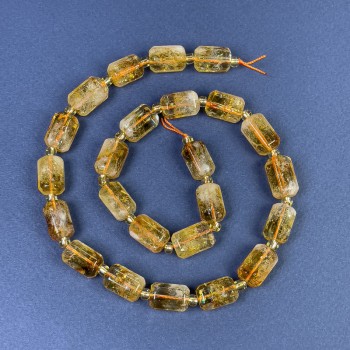 Koraliki cytrynowe fasetowane cylindry 14×9 mm ± z drobnymi koralikami 4×2 mm na nitce, długość 39 cm+