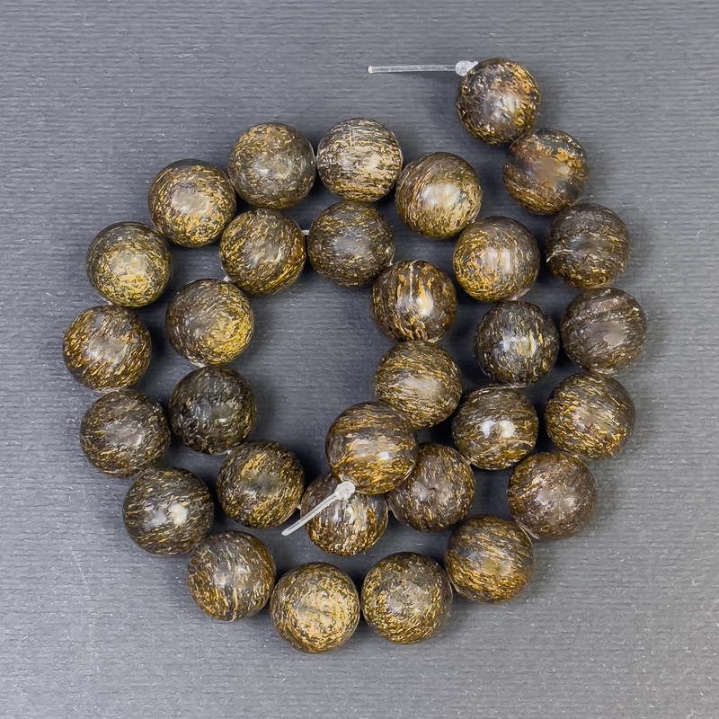 Koraliki bronzytu z naturalnym kamieniem, gładkie kule 12,5 mm, otwór 1,5 mm, długość 38 cm