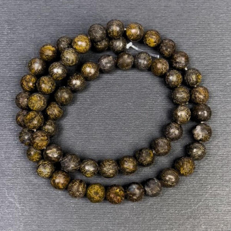 Koraliki z bronzytu, naturalny kamień, gładkie kuleczki, średnica 6,5 mm, otwór 1,5 mm, długość 38 cm