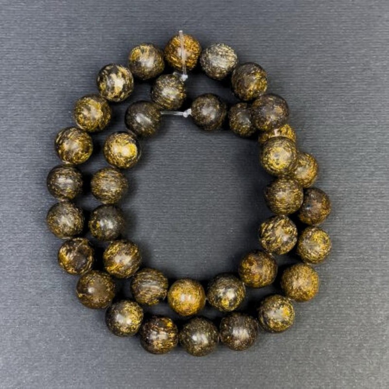 Koraliki bronzyt – naturalny kamień, gładka kulka, średnica 10,5 mm ±, otwór 1,5 mm ±, długość 38 cm