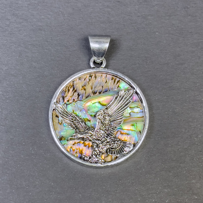 Wisiorek z chalcedonu «Orzeł» w kolorze srebra, średnica 32 mm+