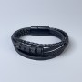 Bransoletka męska z ekoskóry czarna z metalowymi wstawkami, grubość 10-22 mm ±, długość 22 cm ±, czarny metal na zapięciu