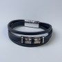 Bransoleta męska ze skóry ekologicznej czarna z metalowymi wstawkami, grubość 10 mm +/-, długość 22 cm +/- srebrne zapięcie