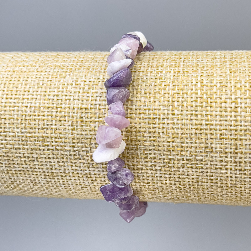 Bransoletka z lepidolitu, drobinkami, średnica 7×3 mm, długość 18 cm, elastyczna