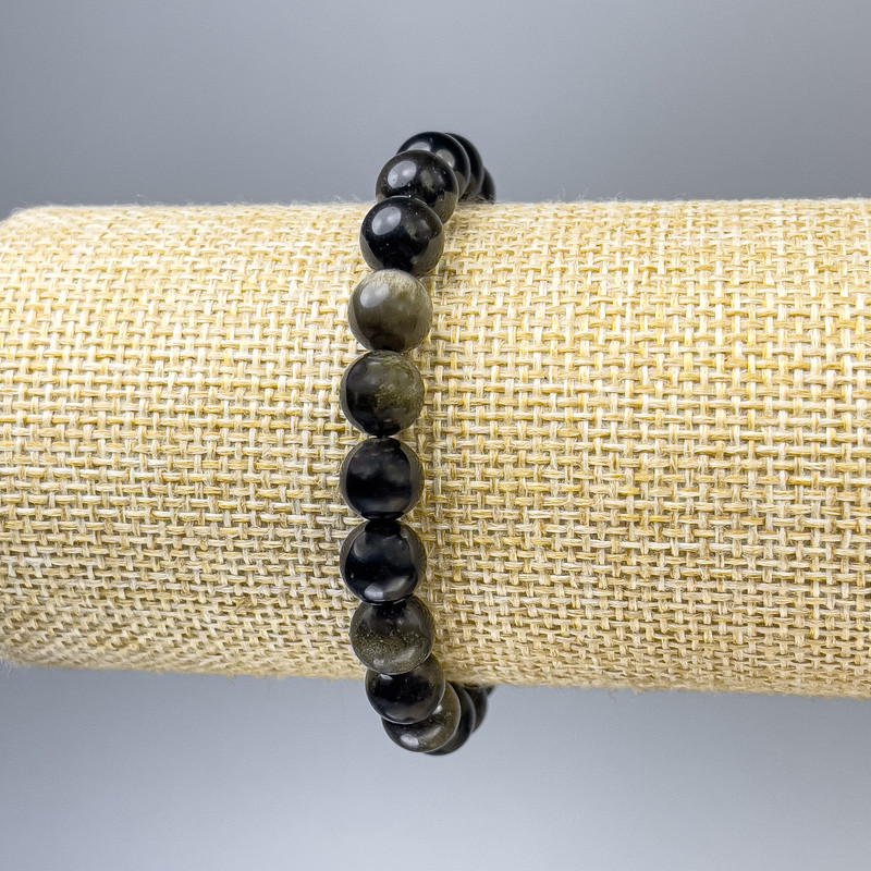 Bransoletka z obsydianu słonecznego, gładka kulka, średnica 8 mm, długość 18 cm, elastyczna