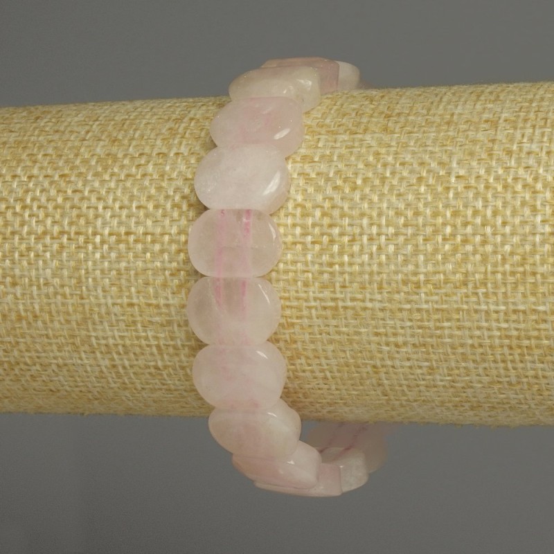 Wyprzedaż! Bransoletka z różowego kwarcu — zaokrąglone ogniwo, średnica 14×10 mm, długość 18 cm, elastyczna