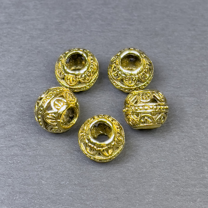 Furnitura koralikowa – wstawka w kolorze złotym, średnica 9×11 mm, otwór 5 mm, opakowanie 5 szt.