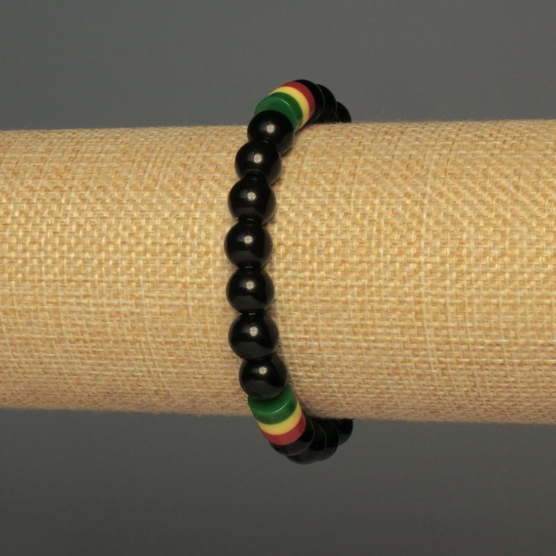 Bransoletka z agatu, gładkie kuleczki prasowane, średnica około 8 mm, wstawka akrylowa, średnica 9×8 mm, długość 18 cm, elastyczna