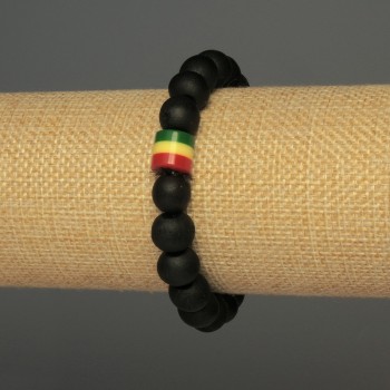 Bransoletka z drewnianych koralików, średnica 10 mm, wstawka akrylowa 9x8 mm, długość 18 cm, na elastycznej gumce