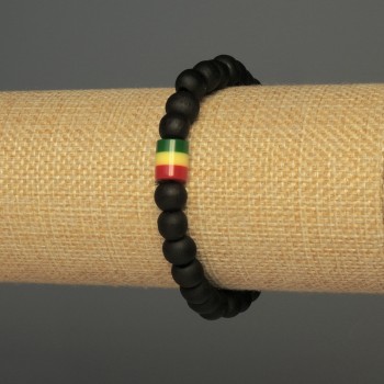Bransoletka z drewnianymi koralikami, średnica 8 mm ±, wstawka akrylowa 9×8 mm ±, długość 18 cm ±, elastyczna