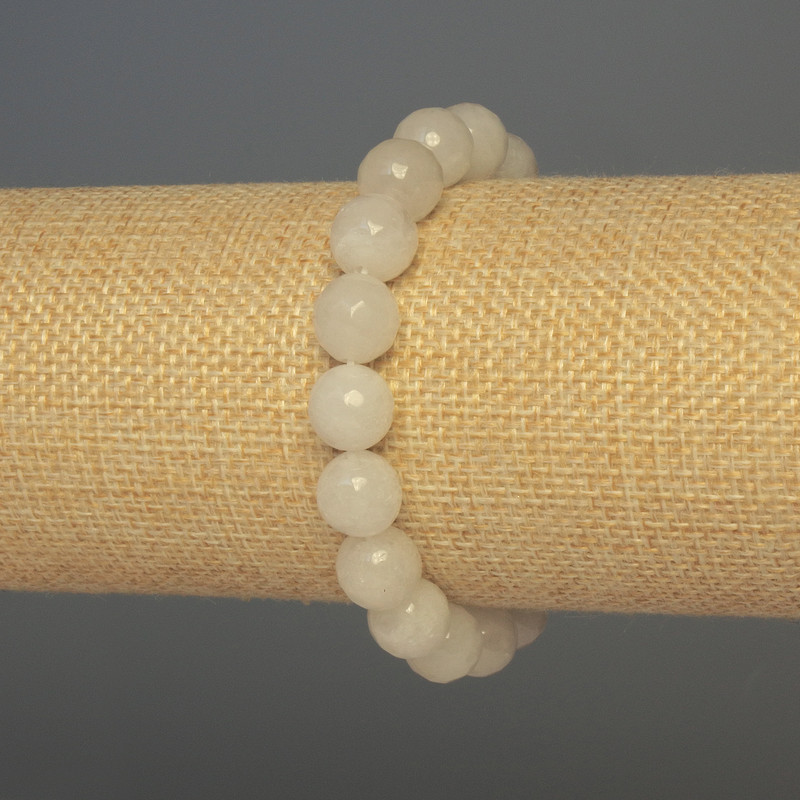 Bransoletka z białego kwarcu, fasetowane kuleczki, średnica 10 mm, długość 18 cm, elastyczna
