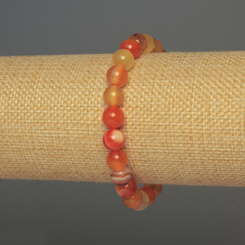 Bransoletka z agatu – gładkie kulki, średnica 8 mm, długość 18 cm, elastyczna