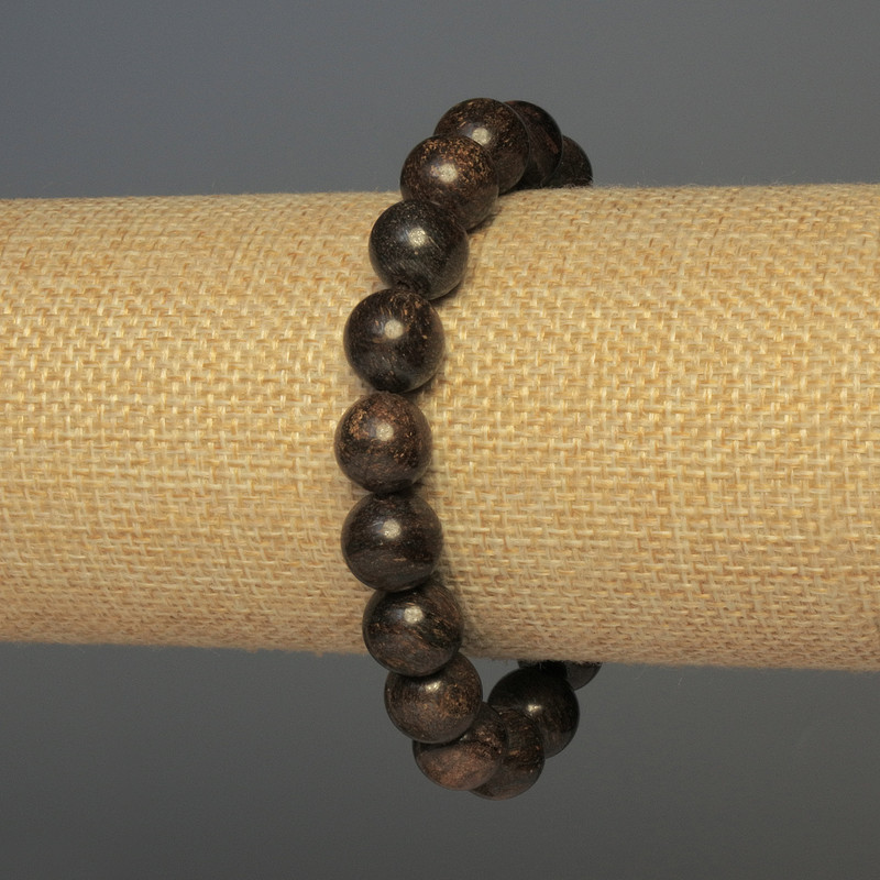 Bransoleta z bronzytu — gładkie kule o średnicy 10 mm, długość 18 cm, na elastycznej gumce