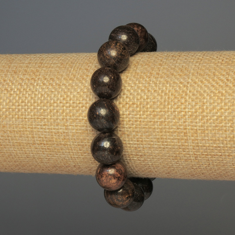 Bransoletka z bronzytu, gładkie kuleczki, średnica ok. 12 mm, długość ok. 18 cm, elastyczna