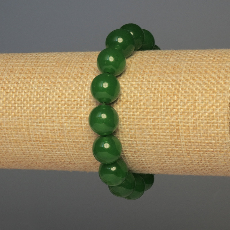 Bransoletka z chryzoprazem — gładkie kuleczki, średnica 12 mm, długość 18 cm, elastyczna