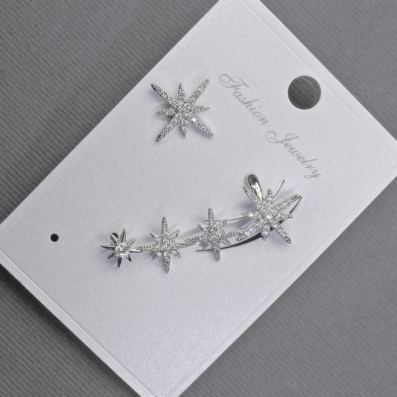 Kolczyki sztyfty z kafem na ucho, srebrzysty metal, 13×37 mm ± bia��e kryształy