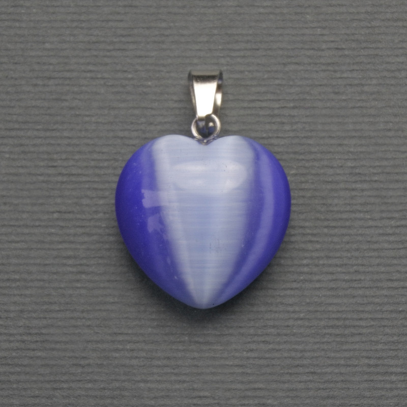 Wisiorek Serce z kocim okiem, fioletowy, srebrzysty metal, średnica 20 × 20 mm ±, długość 30 mm ±