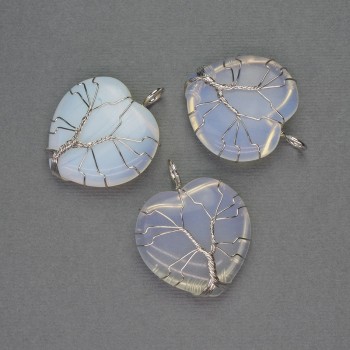 Wisiorek Serce z kamieniem księżycowym w srebrnym opleceniu, średnica 30×30 mm, długość 37 mm