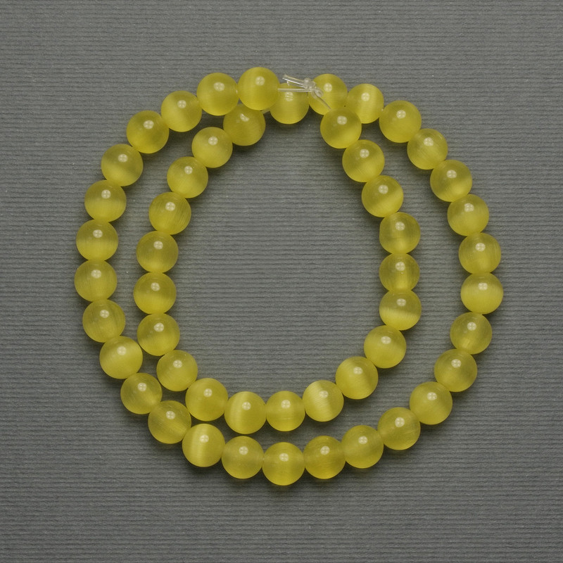Koraliki „Kocie oko” żółte (sztuczne) gładkie kulki, średnica 8 mm, na żyłce, długość 37 cm+