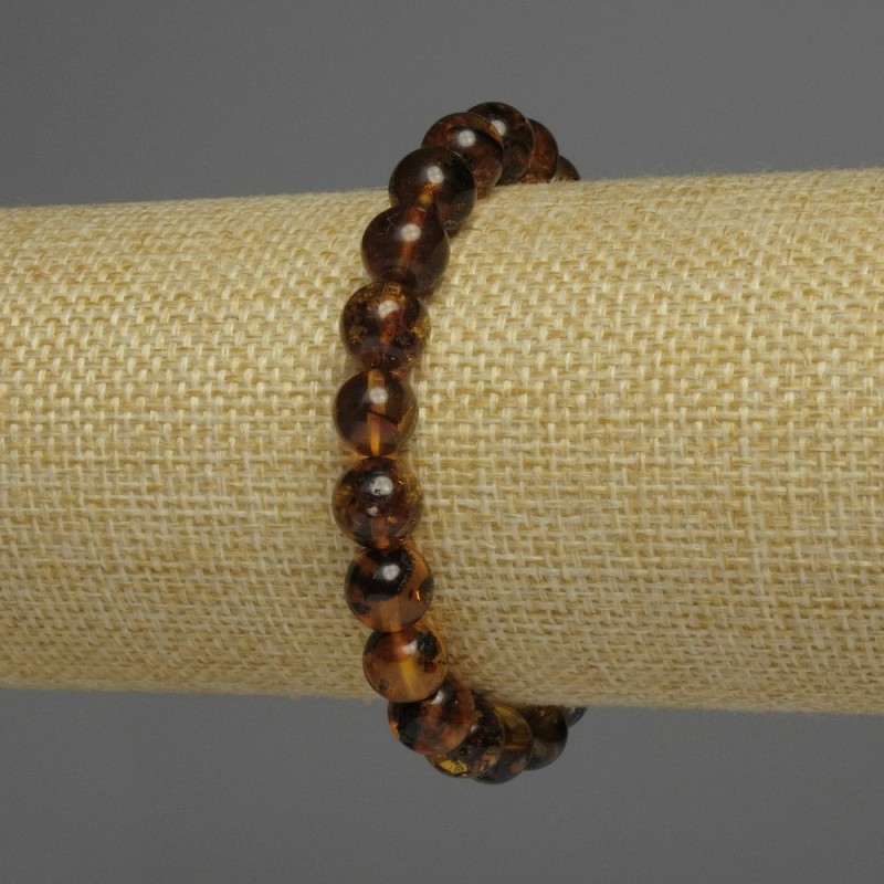Bransoletka z bursztynu, gładkie kulki, średnica 9 mm, długość 18 cm, elastyczna
