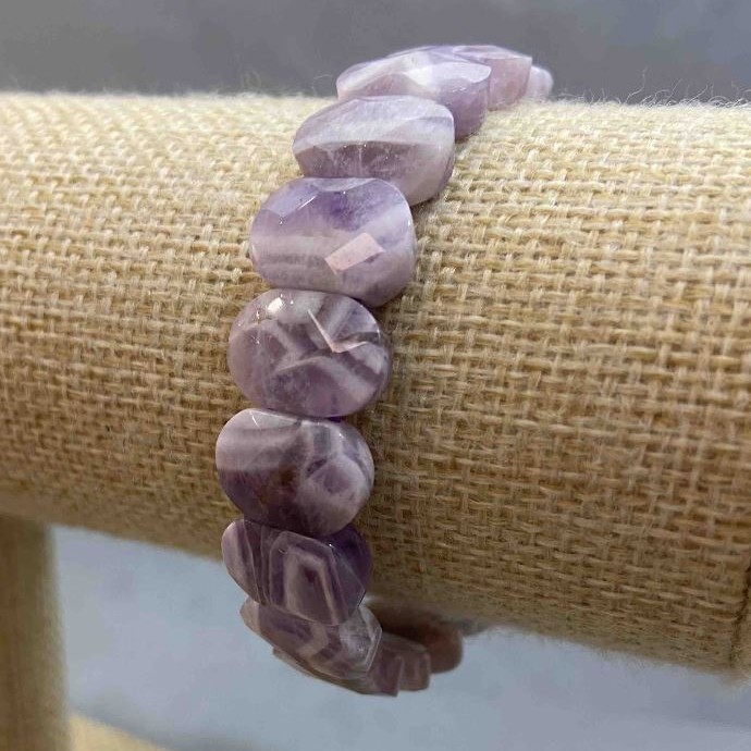 Bransoletka z fasetowanego ametystu, ogniwo 14×10 mm, długość 18 cm, elastyczna