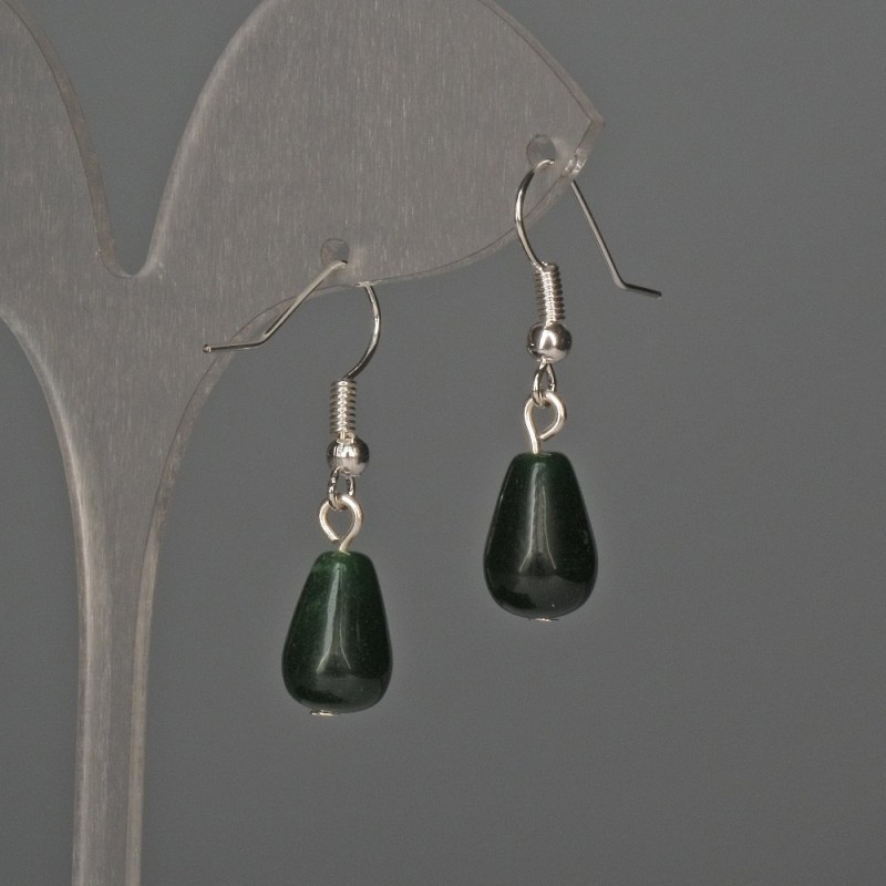Kolczyki z chryzoprazem w kształcie kropli 8×12 mm, długość około 32 mm