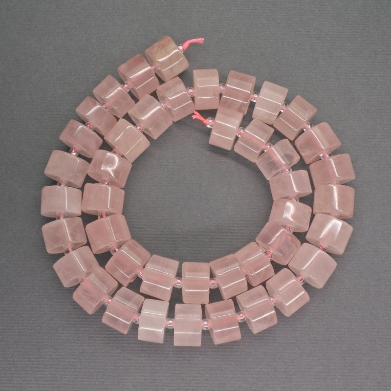 Koraliki z naturalnego kamienia, różowy kwarc cylindryczny, średnica 11×6 mm, długość 40 cm+-