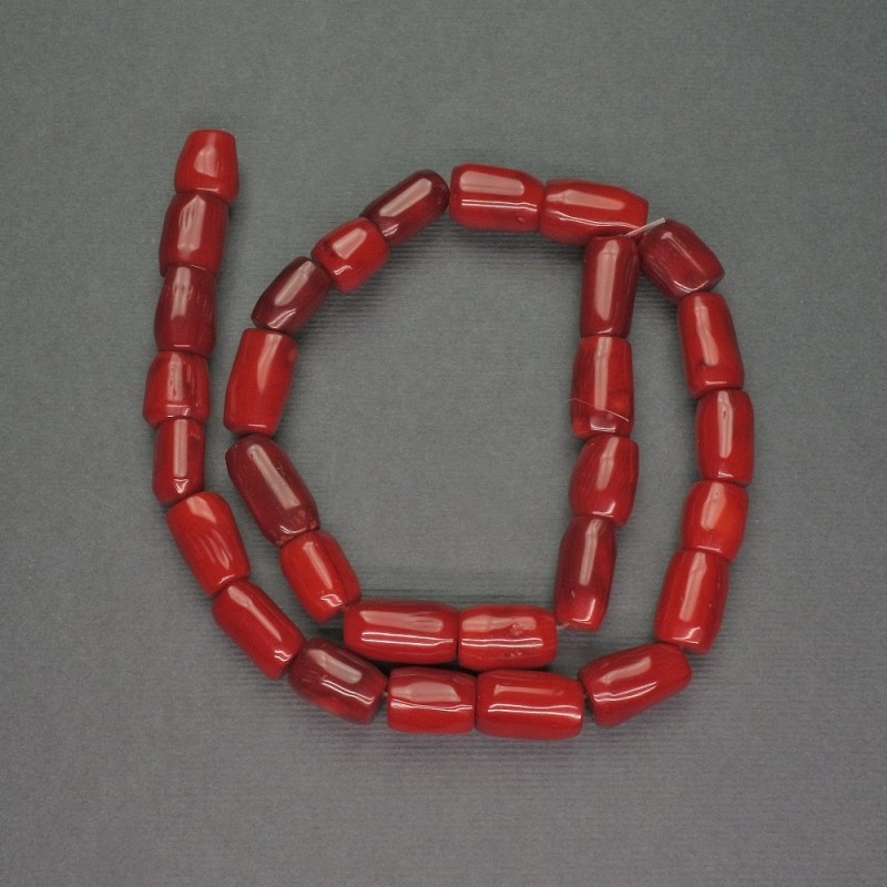 Koraliki z naturalnego czerwonego koralu – cięcie cylindryczne, średnica 9×15 mm, długość 40 cm