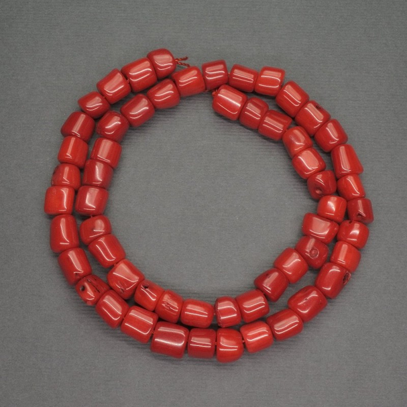 Koraliki z naturalnego czerwonego koralu, fasetowy szlif, średnica 7×8 mm, długość 40 cm ±