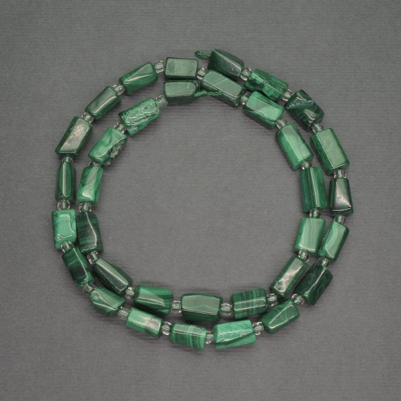 Koraliki z naturalnego kamienia malachit fasetowane cylindryczne, średnica 6x11 mm, średnica 3 mm, długość 41 cm+