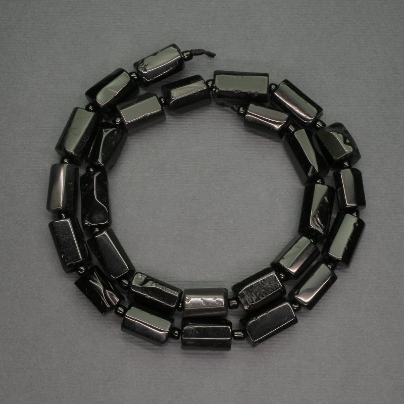 Koraliki z naturalnego kamienia czarny turmalin Sherl fasetowany cylindryczny, średnica 8×13 mm, średnica 3 mm, długość 41 cm ±