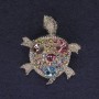 Broszka w kształcie żółwia, kolor srebrny, kolorowe kryształki, metal srebrzysty, 36×31 mm+