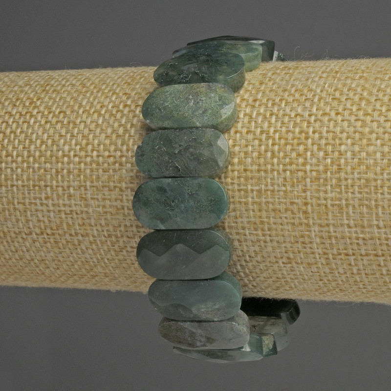 Bransoleta z mszystego agatu, fasetowane ogniwo, średnica 204×10 mm, długość 18 cm, elastyczna