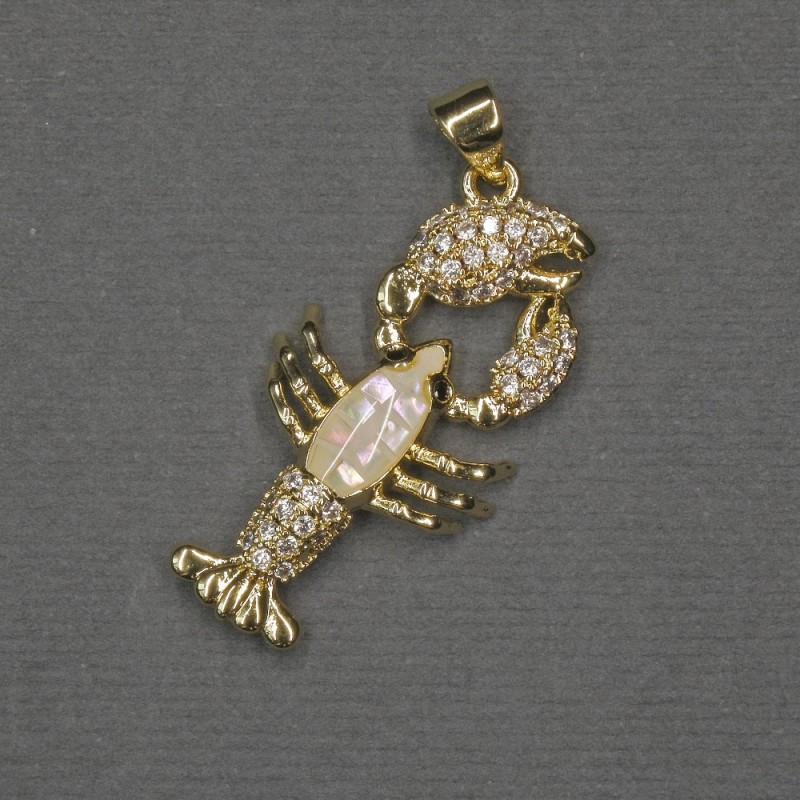 Wisiorek Rak z wstawką chalcedonu, 30 x 15 x 4 mm, złoty metal
