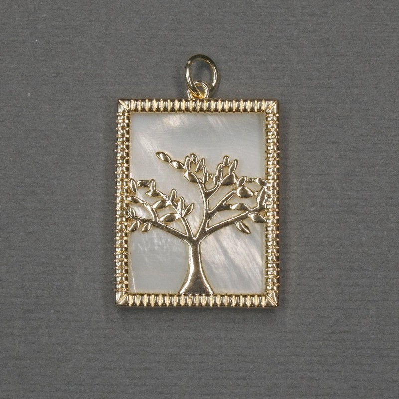 Wisiorek z motywem Drzewa, z wstawką perłową, 18×23×25 mm, metal złocisty