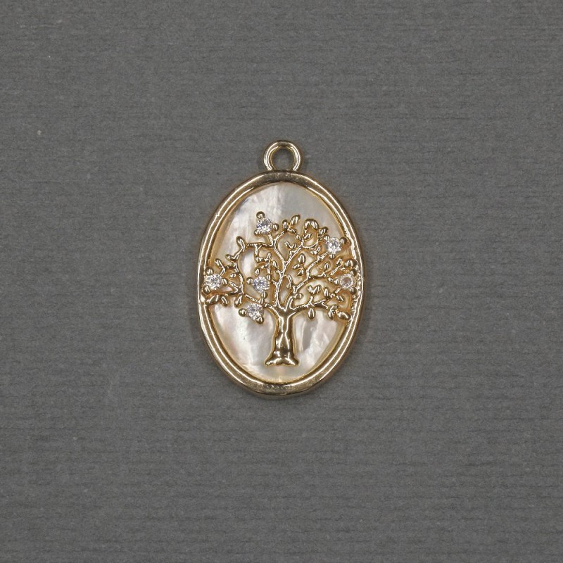 Zawieszka «Drzewo» z masą perłową, 13×18×21×2 mm, + złoty metal