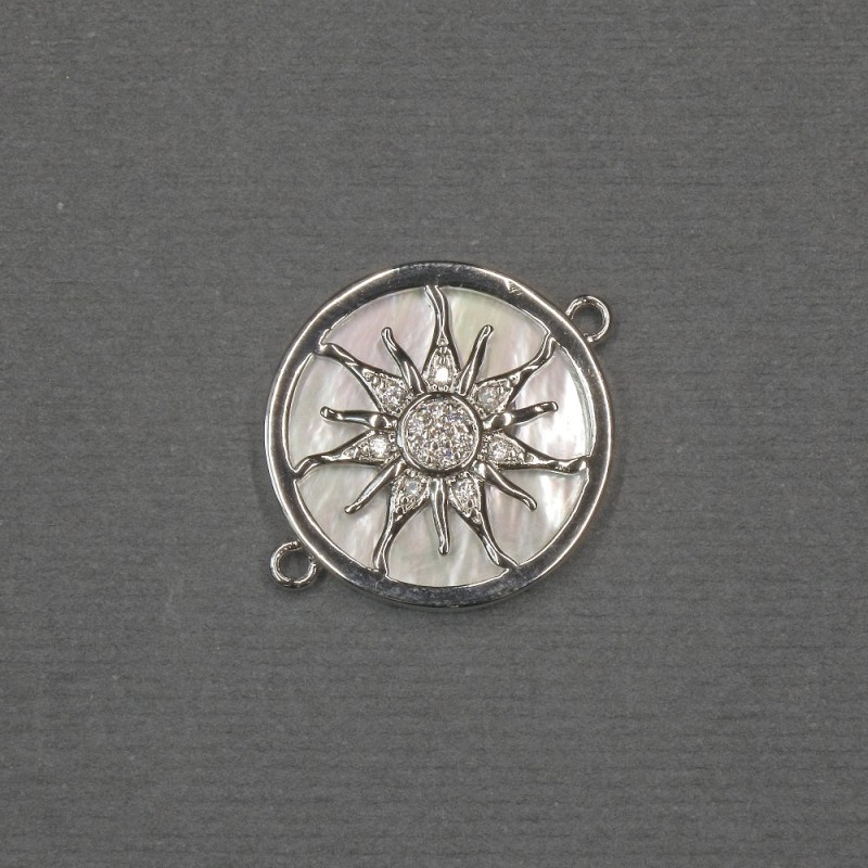 Łącznik „Słońce” z naturalnym perłowym połyskiem 18×22×3 mm ± srebrzysty metal
