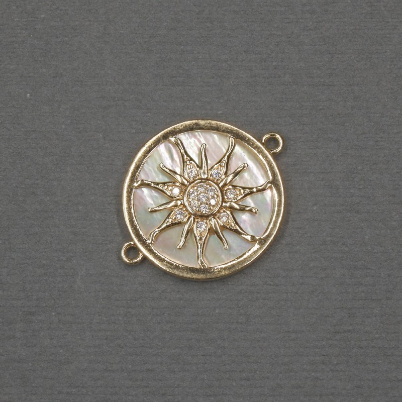 Konektor Słońce z naturalną masą perłową i złotym metalem 18×22×3 mm