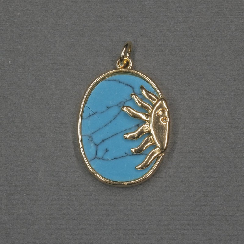 Wisiorek „Słońce” z turkusową wkładką (prasowana) 17×20×24×3 mm – metal złocisty