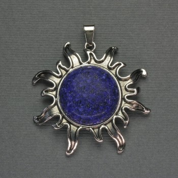 Wisiorek Słońce z lazurytu, średnica 42 mm, długość 48 mm, srebrzysty metal