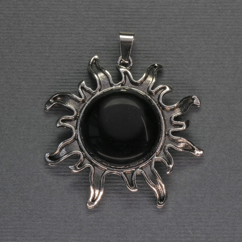 Wisiorek «Słońce» z agatem, srebrzysty, 42 mm