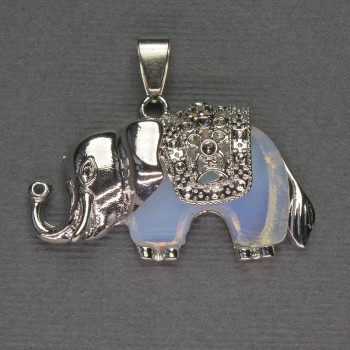 Wisiorek Słoń z kamienia księżycowego, 39×34 mm, srebrzysty metal