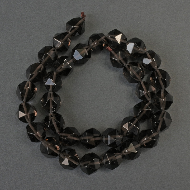 Koraliki topazu dymnego, fasetowane, średnica 12×10 mm, długość 38 cm na nici