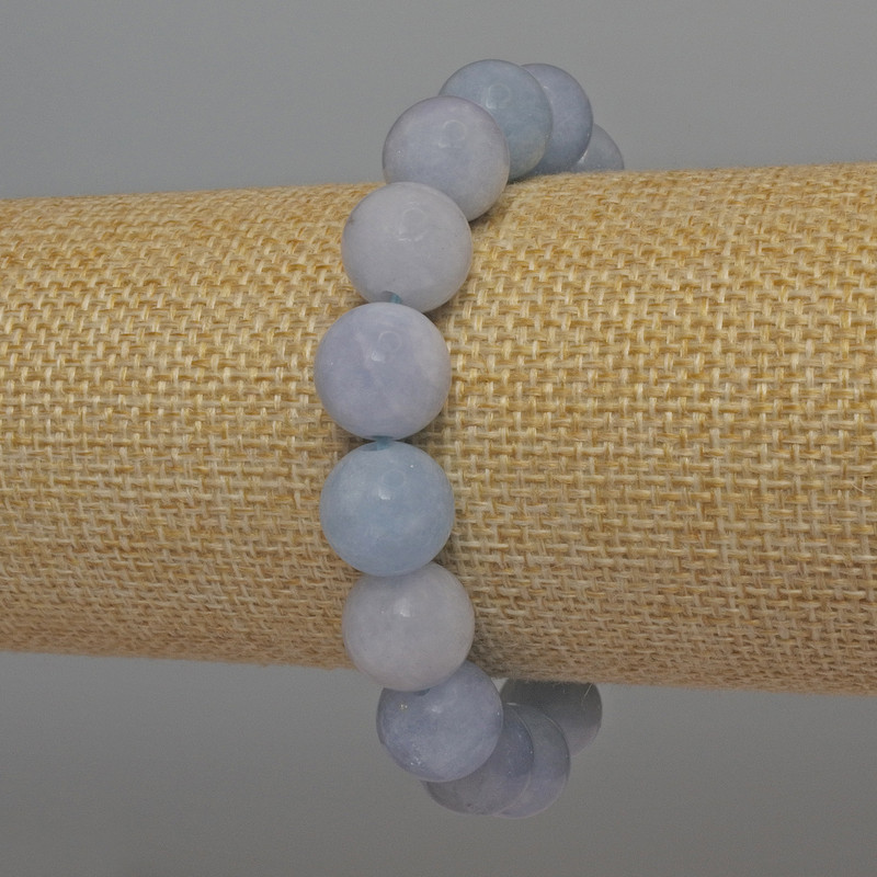 Bransoletka z akwamarynu, gładkie kuleczki, średnica 12 mm, długość 18 cm, elastyczna
