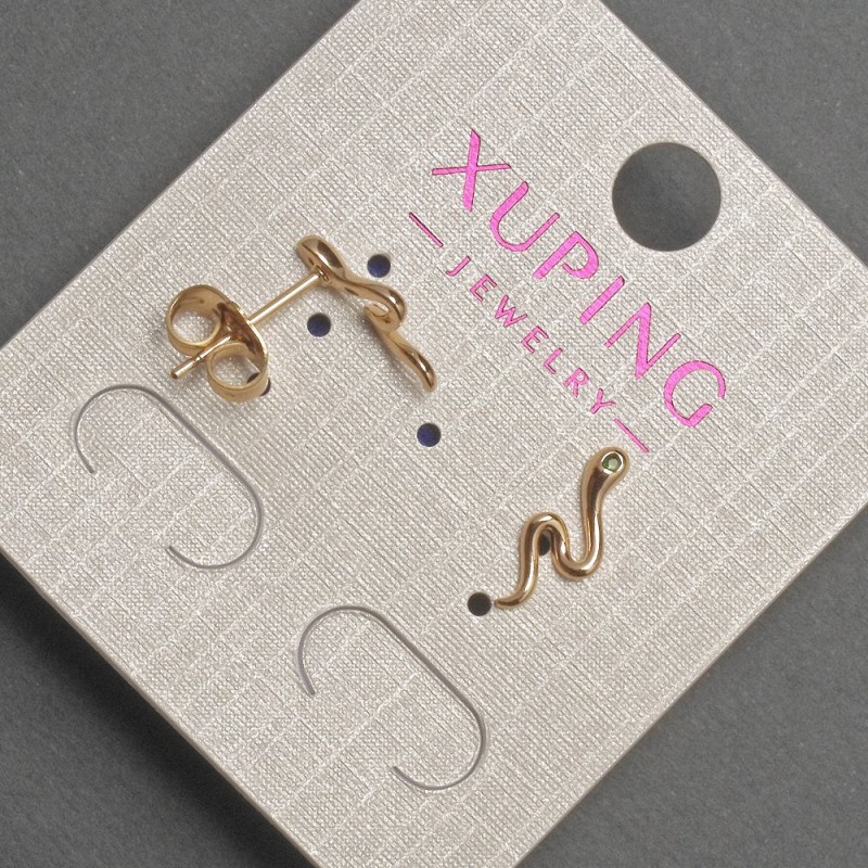 Kolczyki sztyftowe Xuping «Wężyk» z zielonymi kryształami 13 mm ± pozłacane 18K